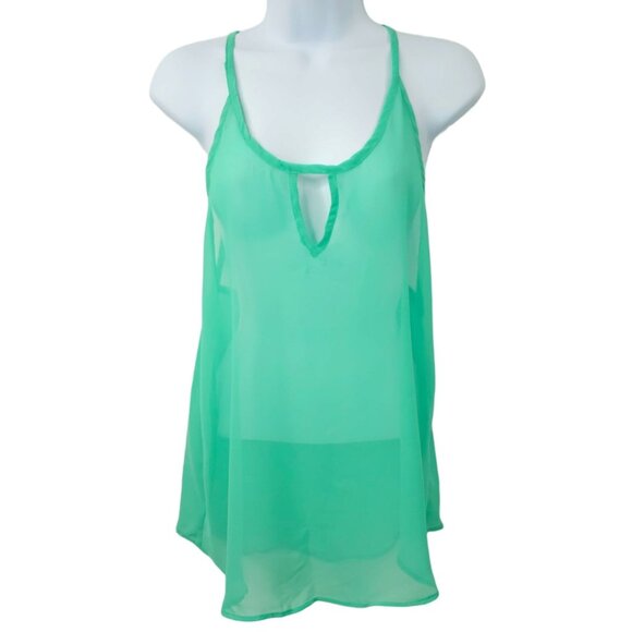 Free Culture Sheer Tank Top Cami Womens M Keyhole Front Racerback Green NEW - Picture 1 of 10